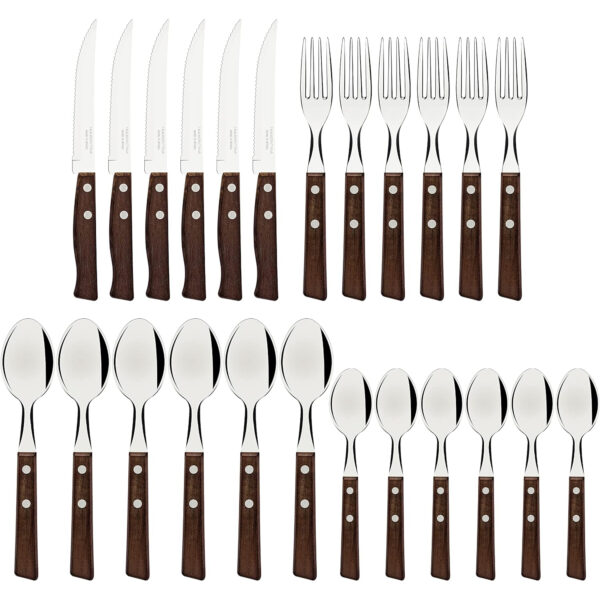 Tramontina 24 Piece Cutlery Set - Stainless Steel/Wood Cutleries - Image 4