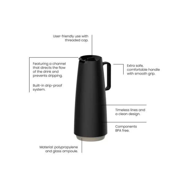 Tramontina Exata 1L Black Thermal Flask - Image 4